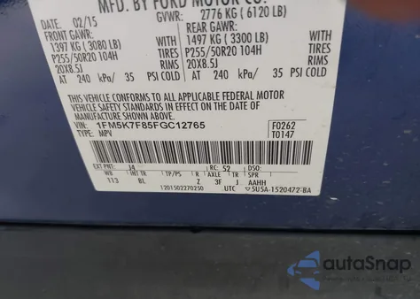 2015 Ford Explorer Limited z USA, uszkodzony, nr VIN 1FM5K7F85FGC12765